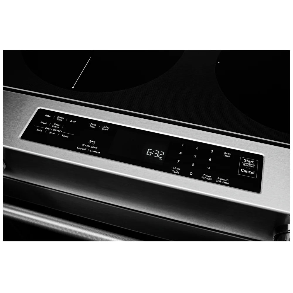 KitchenAid YKSEG700ESS Electric Range, 6.4 cu. ft. Capacity, 30 inch Exterior Width, True Convection, 5 Burners, Storage Drawer, Self Clean, 3,200 Watts Highest Burner Element, Stainless Steel color, Easy Convect™ True European Convection, Steam Rack