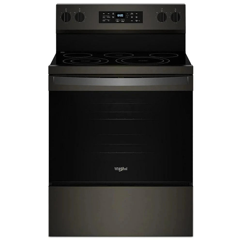 Whirlpool YWFES5030RV Electric Range, 5.3 cu. ft. Capacity, 30 inch Exterior Width, Convection, 5 Burners, Storage Drawer, Air Fry, Self Clean, 3,000 Watts Highest Burner Element, Black Stainless Steel colour