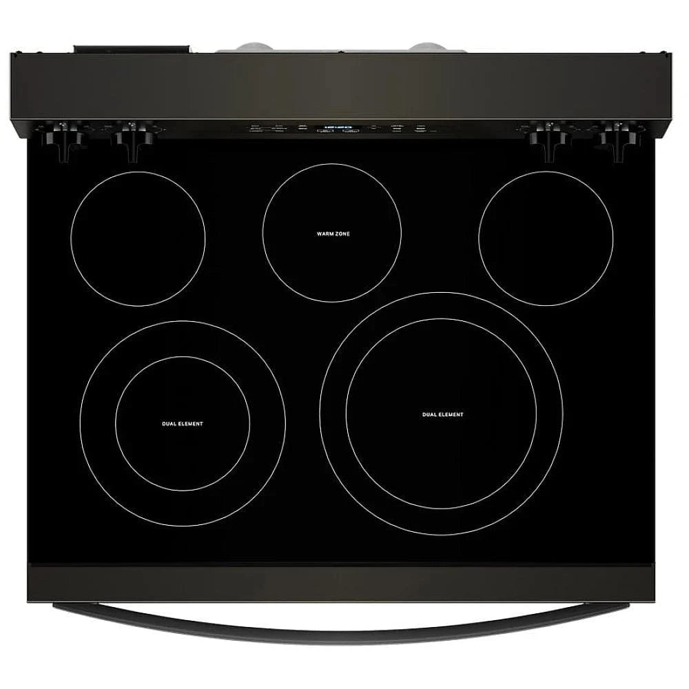 Whirlpool YWFES5030RV Electric Range, 5.3 cu. ft. Capacity, 30 inch Exterior Width, Convection, 5 Burners, Storage Drawer, Air Fry, Self Clean, 3,000 Watts Highest Burner Element, Black Stainless Steel colour