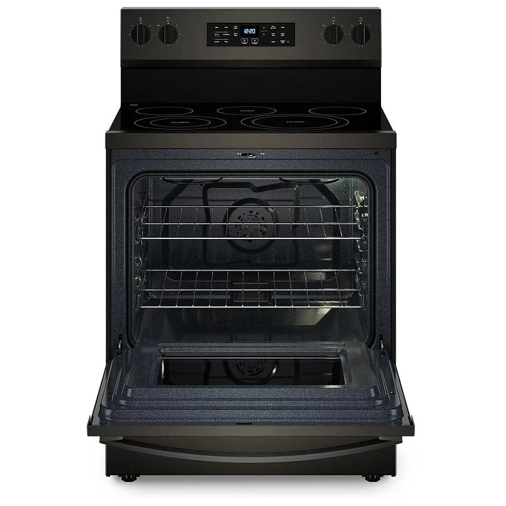 Whirlpool YWFES5030RV Electric Range, 5.3 cu. ft. Capacity, 30 inch Exterior Width, Convection, 5 Burners, Storage Drawer, Air Fry, Self Clean, 3,000 Watts Highest Burner Element, Black Stainless Steel colour