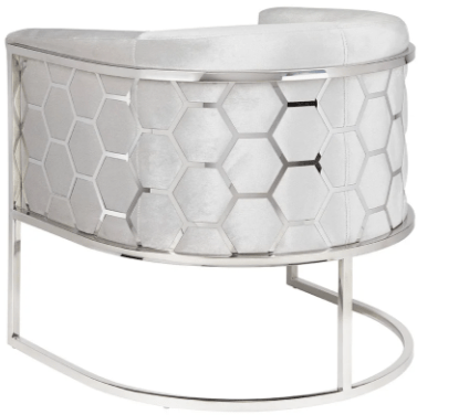 HONEYCOMB Accent Chair GY-AC-8148 Grey velvet, Polished steel frame