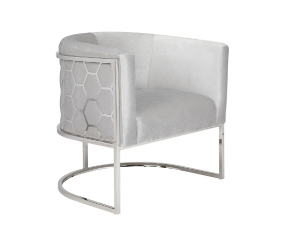 HONEYCOMB Accent Chair GY-AC-8148 Grey velvet, Polished steel frame