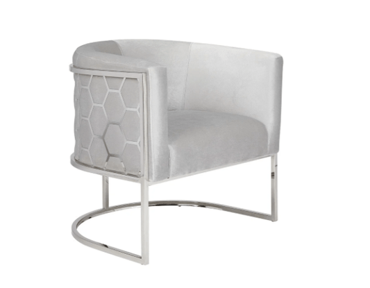 HONEYCOMB Accent Chair GY-AC-8148 Grey velvet, Polished steel frame