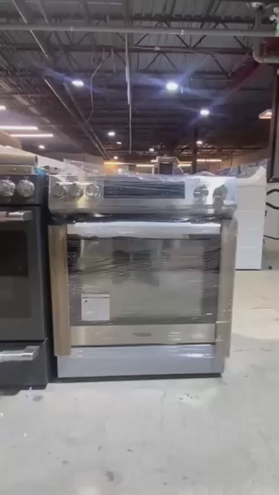 Hamilton Beach HBRD370 Dual Fuel Range, 5 cu. ft. Capacity, 30 inch Exterior Width, Convection, 5 Burners, Air Fry, Self Clean, Stainless Steel color.  HBRD370