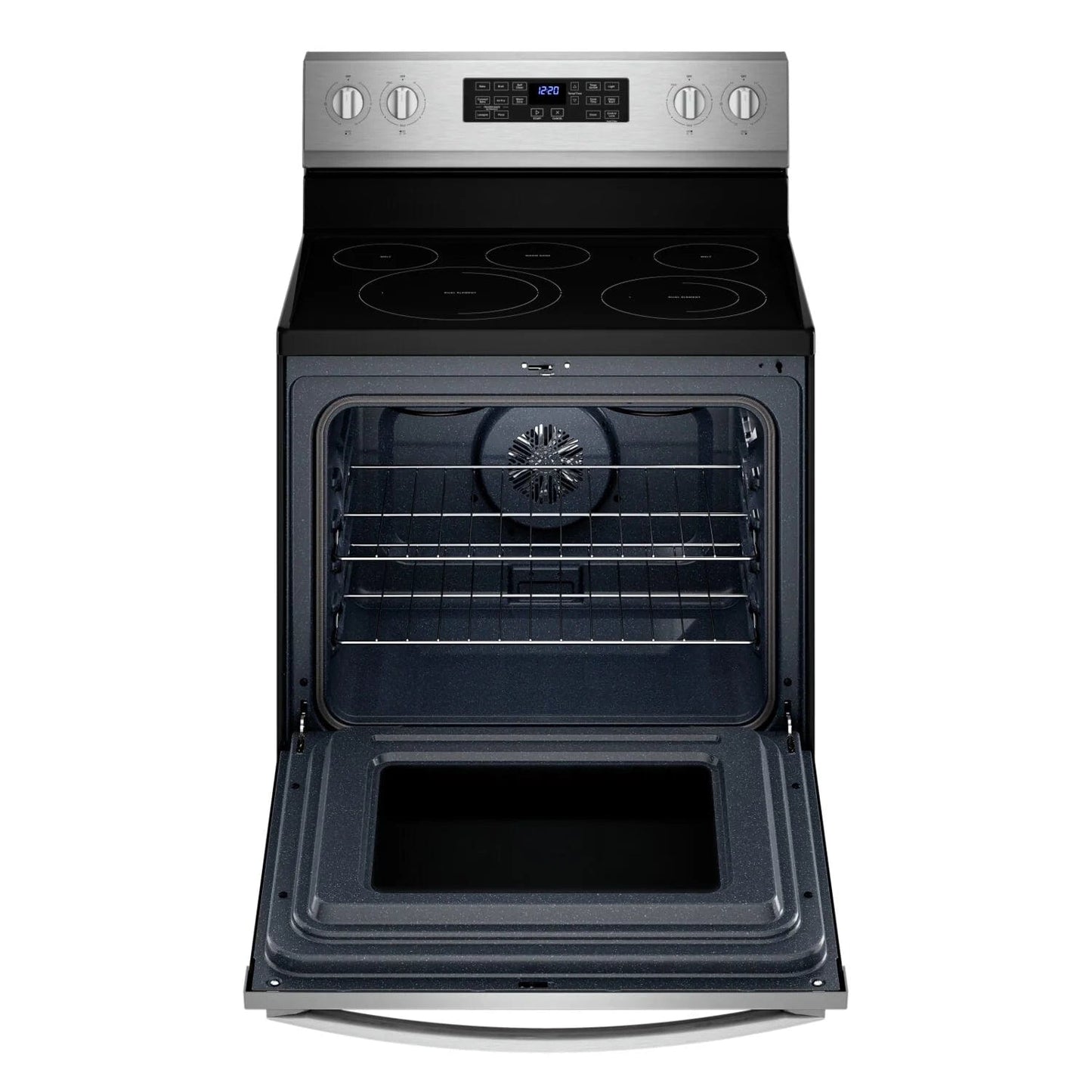 Whirlpool Electric Range (YWFE550S0LZ): 30 inch Exterior Width, Self Clean, Convection, 5 Burners, 5.3 cu. ft. Capacity Storage Drawer -- Stainless Steel color