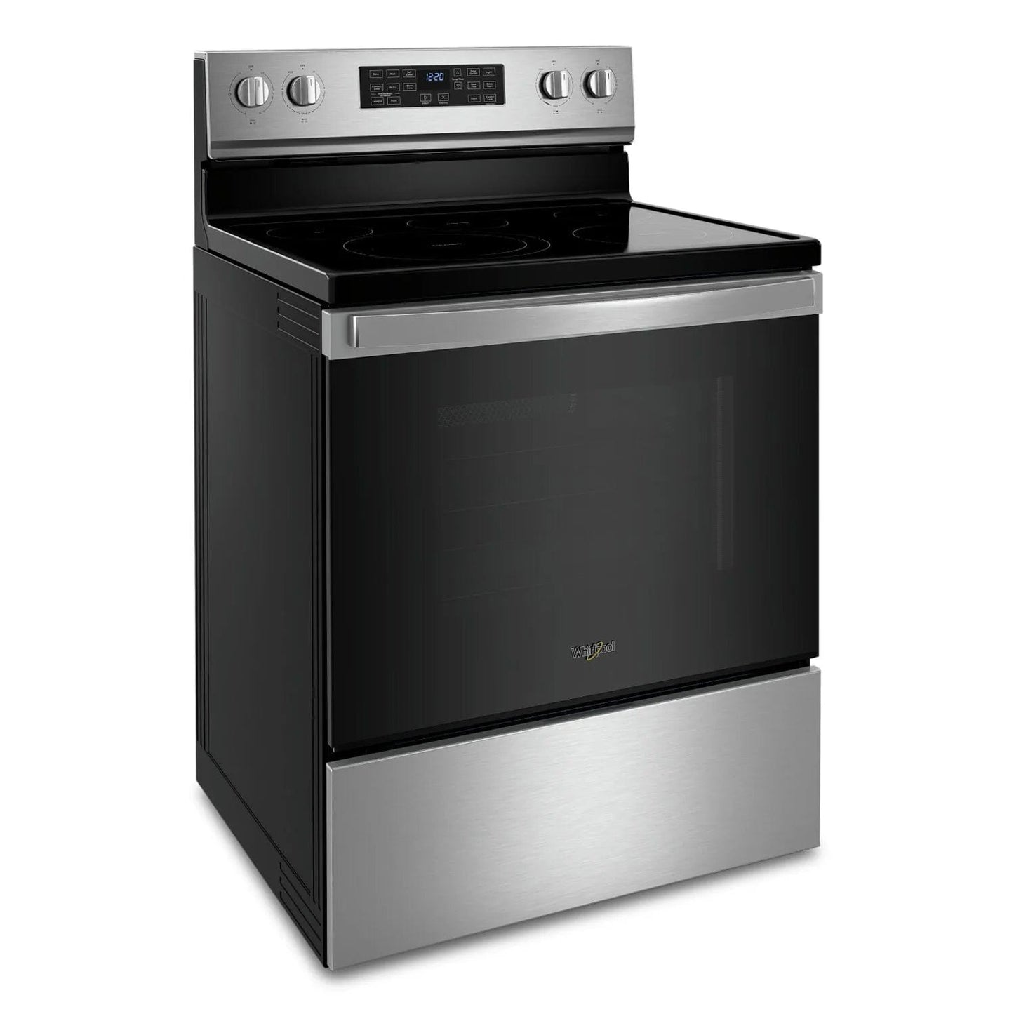 Whirlpool Electric Range (YWFE550S0LZ): 30 inch Exterior Width, Self Clean, Convection, 5 Burners, 5.3 cu. ft. Capacity Storage Drawer -- Stainless Steel color