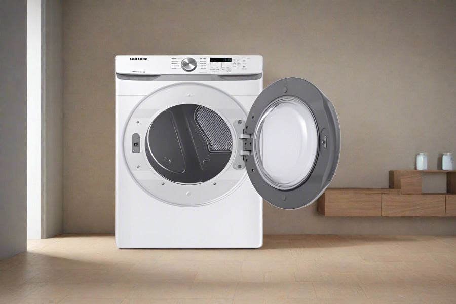 Samsung DVE45T6005W - DVE45T6005W/AC Electric Dryer, 27 inch Width, 7.5 cu. ft. Capacity, 5 Temperature Settings, Stackable, Steel Drum, White colour