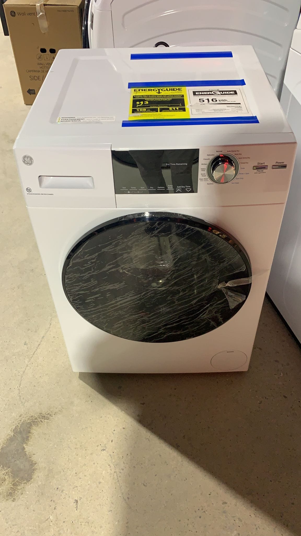 GE Compact Washer, 24 inch Width, 2.8 cu. ft. Capacity, Steam Clean, 14 Wash Cycles, White All-In-One Washer & Dryer GFQ14ESSNWW
