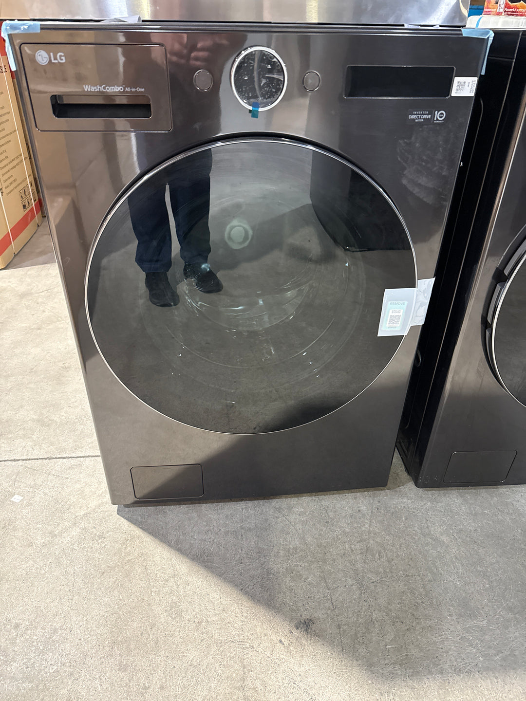 LG WM6998HBA All-in-One Washer Dryer Combo, 27 inch Width, 5.7 cu. ft. Washer Capacity, Steam Clean, 30 Wash Cycles, 5 Temperature Settings, 1,300 RPM Washer Spin Speed, Wifi Enabled, Electric, Black Stainless Steel colour AI DD, TurboWash 360, ezDispense