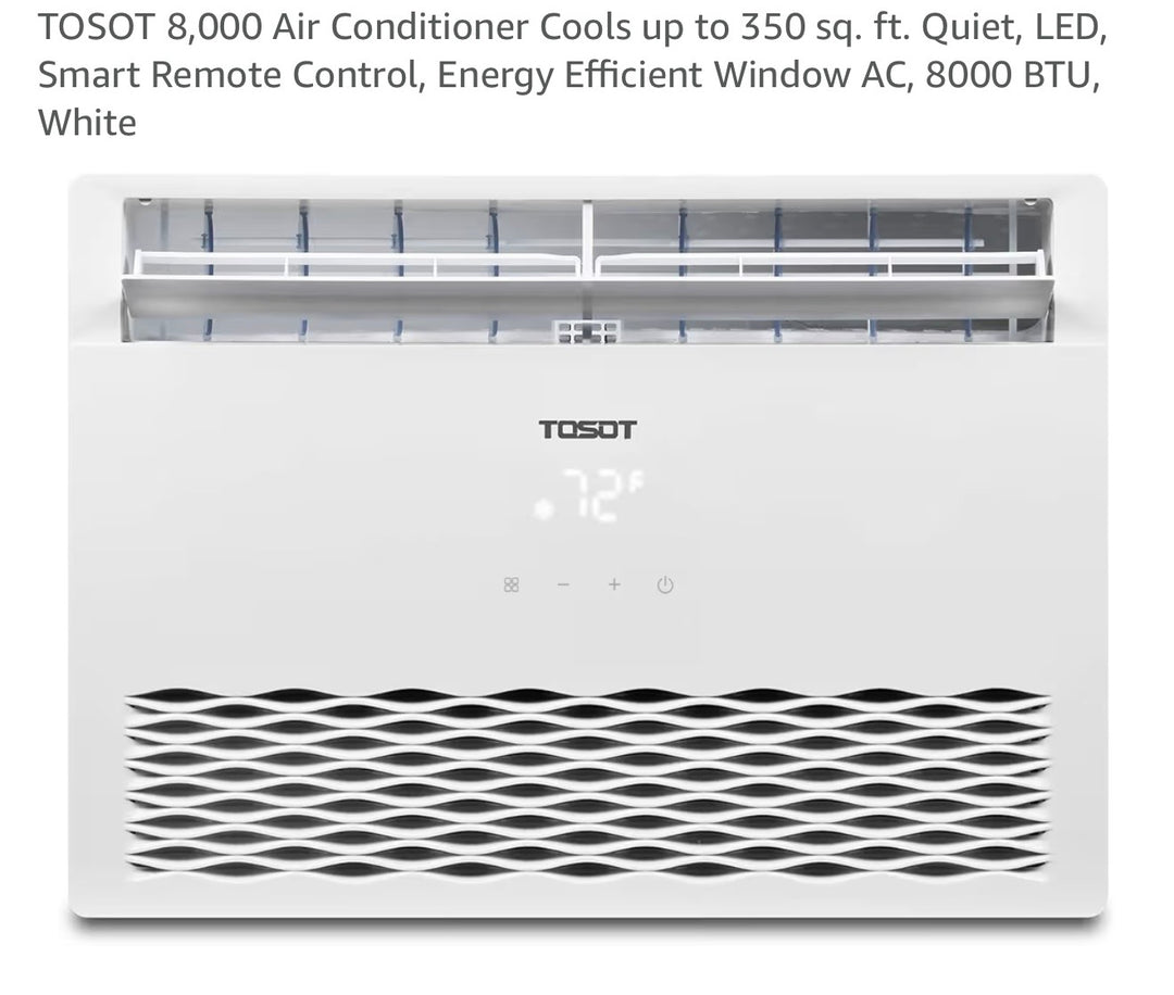 TOSOT 8,000 Air Conditioner Cools up to 350 sq. ft. Quiet, LED, Smart Remote Control, Energy Efficient Window AC, 8000 BTU, White