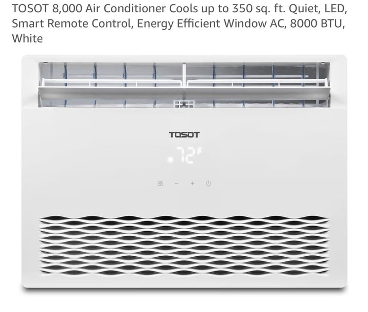 TOSOT 8,000 Air Conditioner Cools up to 350 sq. ft. Quiet, LED, Smart Remote Control, Energy Efficient Window AC, 8000 BTU, White