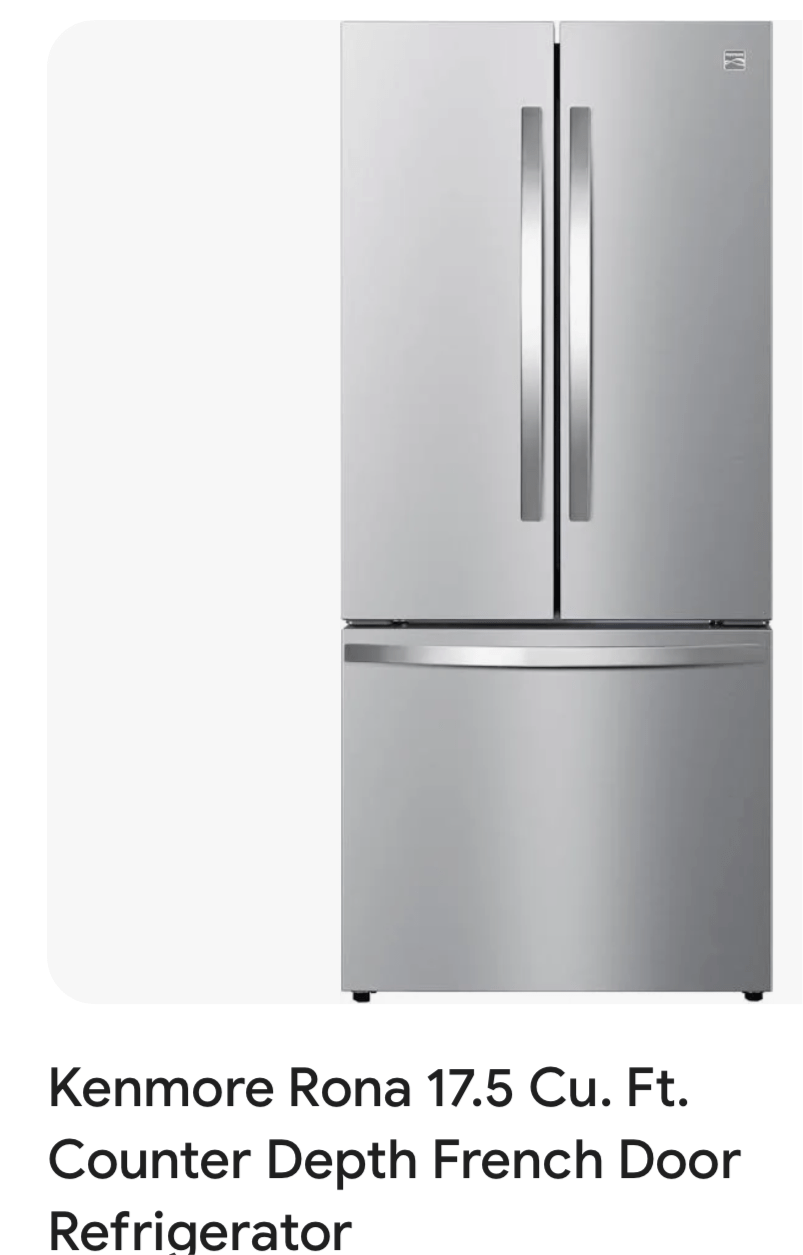 Kenmore 46-75525 29.88 Inch Counter-Depth French Door Refrigerator/Freezer with Fingerprint-Resistant Stainless Steel, Ice Maker, Quiet and Energy Efficient Inverter Compressor, 17.5 cu. ft, 30 inch wide