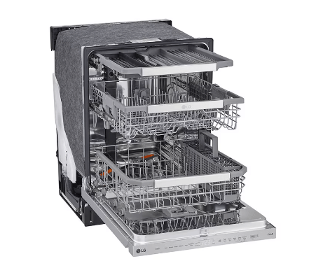 LG LDPM6762S Dishwasher, 24" Exterior Width, 44 dB Decibel Level, Stainless Steel (Interior), 9 Wash Cycles, 15 Capacity (Place Settings), 3 Loading Racks, Wifi Enabled, Stainless Steel colour Glide Rai