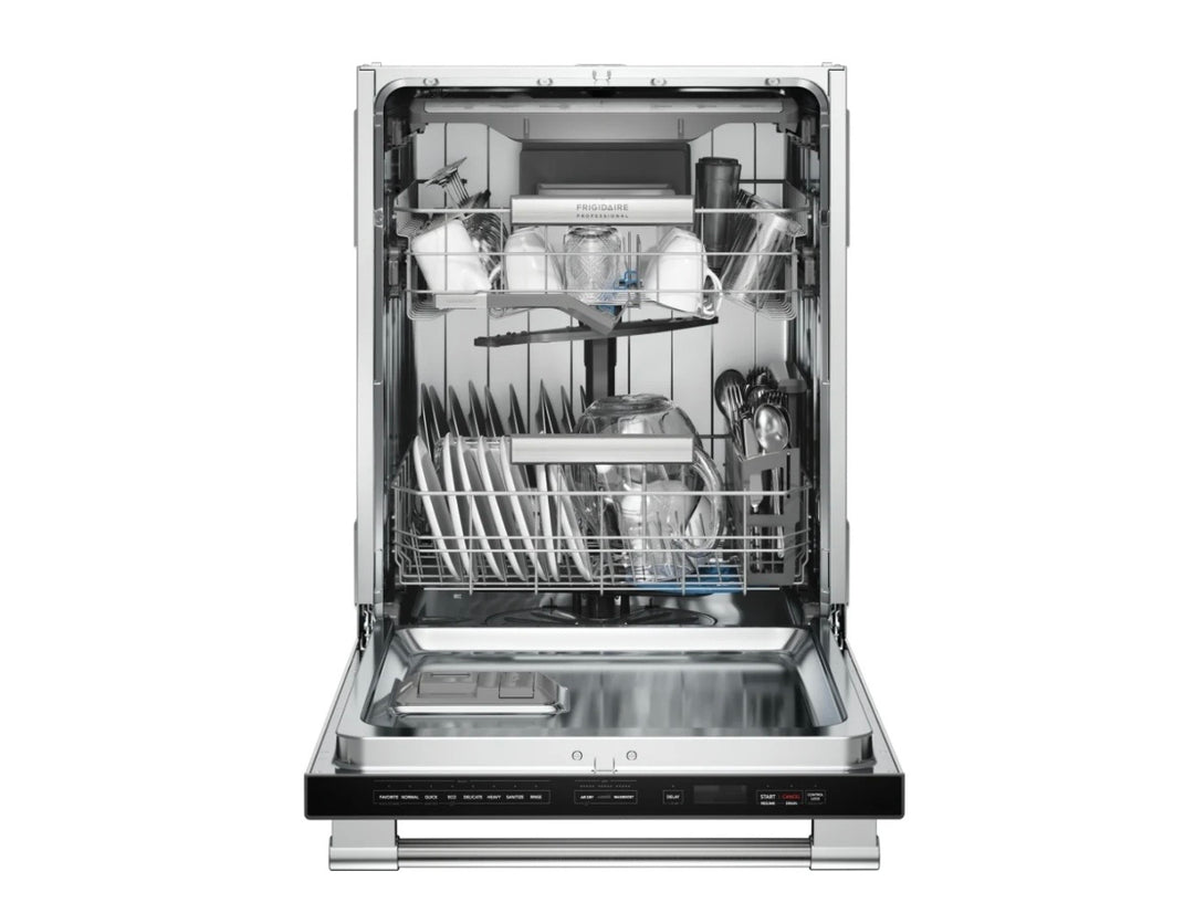 Frigidaire professional FDSH4501AS  / Dishwasher, 24 inch Exterior Width, 49 dB Decibel Level, Fully Integrated, Stainless Steel (Interior), 5 Wash Cycles, 14 Capacity (Place Settings), Hard Food Disposal, Stainless Steel colour.