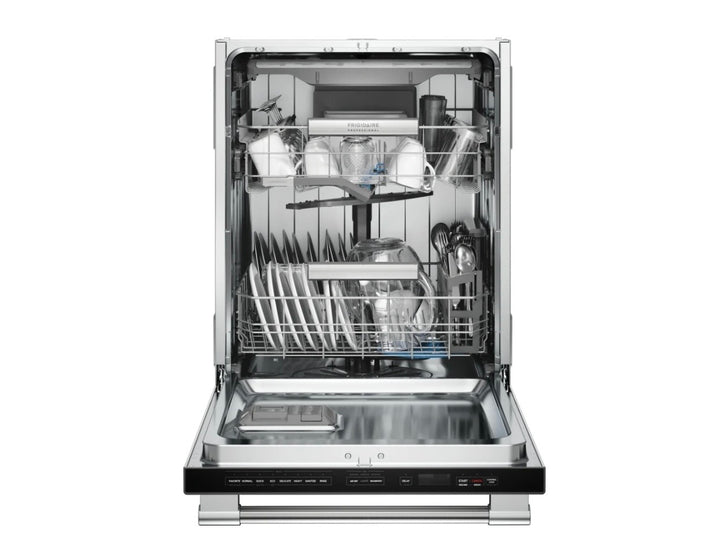 Frigidaire professional FDSH4501AS  / Dishwasher, 24 inch Exterior Width, 49 dB Decibel Level, Fully Integrated, Stainless Steel (Interior), 5 Wash Cycles, 14 Capacity (Place Settings), Hard Food Disposal, Stainless Steel colour.