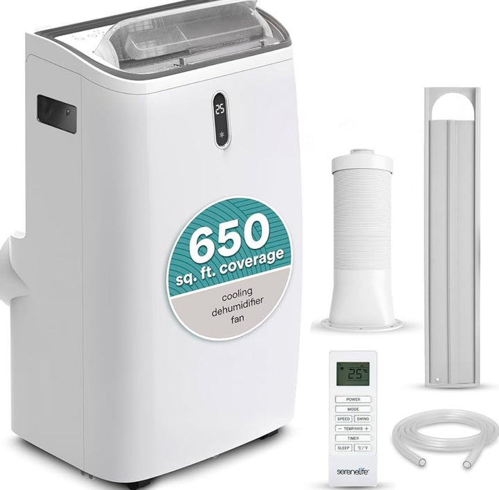 SereneLife 14,000 BTU Portable Air Conditioner (SLPAC406W) – 3-in-1 AC, Dehumidifier & Fan with Remote, Window Kit