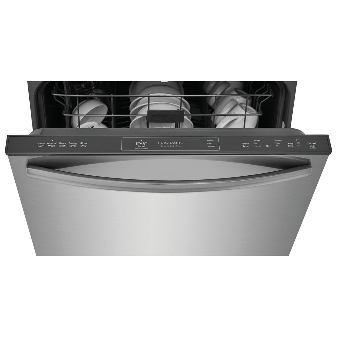 Frigidaire Gallery GDPH4515AF Dishwasher, 24 inch Exterior Width, 52 dB Decibel Level, Fully Integrated, Plastic Interior, 5 Wash Cycles, 14 Capacity (Place Settings), Hard Food Disposal, 2 Loading Racks, Stainless Steel colour