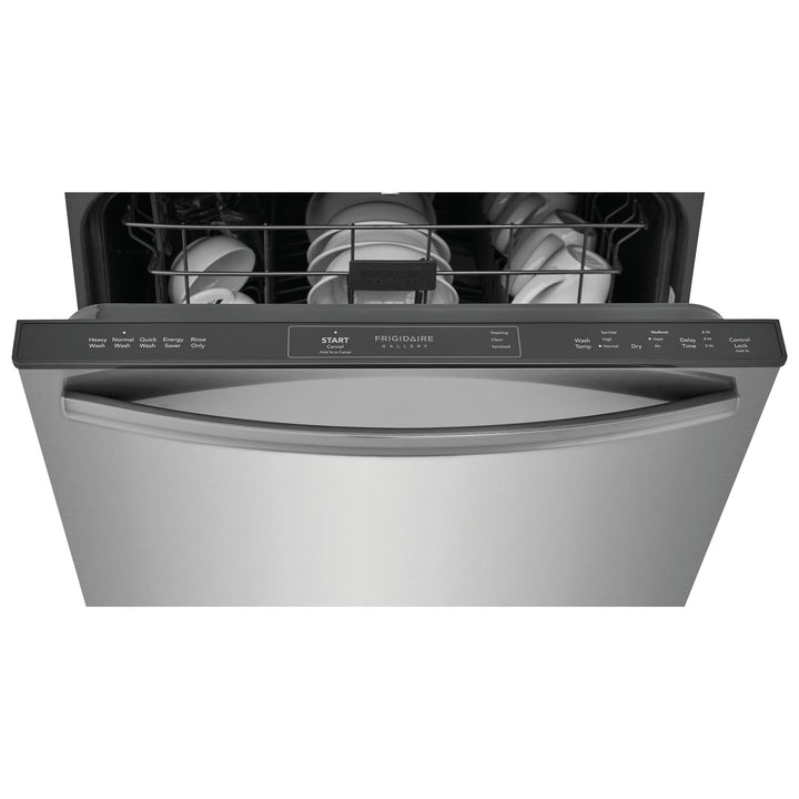 Frigidaire Gallery GDPH4515AF Dishwasher, 24 inch Exterior Width, 52 dB Decibel Level, Fully Integrated, Plastic Interior, 5 Wash Cycles, 14 Capacity (Place Settings), Hard Food Disposal, 2 Loading Racks, Stainless Steel colour