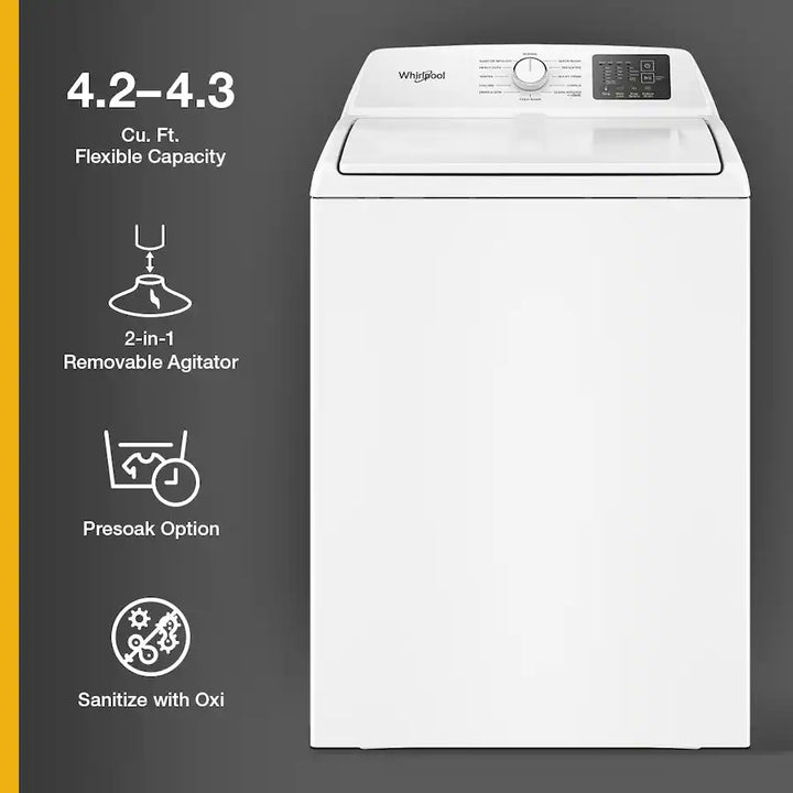 4.8 - 4.9 Cu. Ft. Whirlpool® Top Load Washer with 2-in-1 Removable Agitator. WTW4107SW0