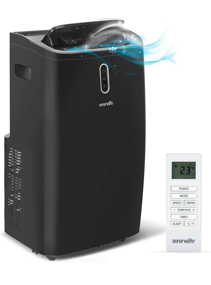 SereneLife SLPAC242B 12,000 BTU Portable Air Conditioner – 3-in-1 AC, Fan & Dehumidifier with Remote (Black)