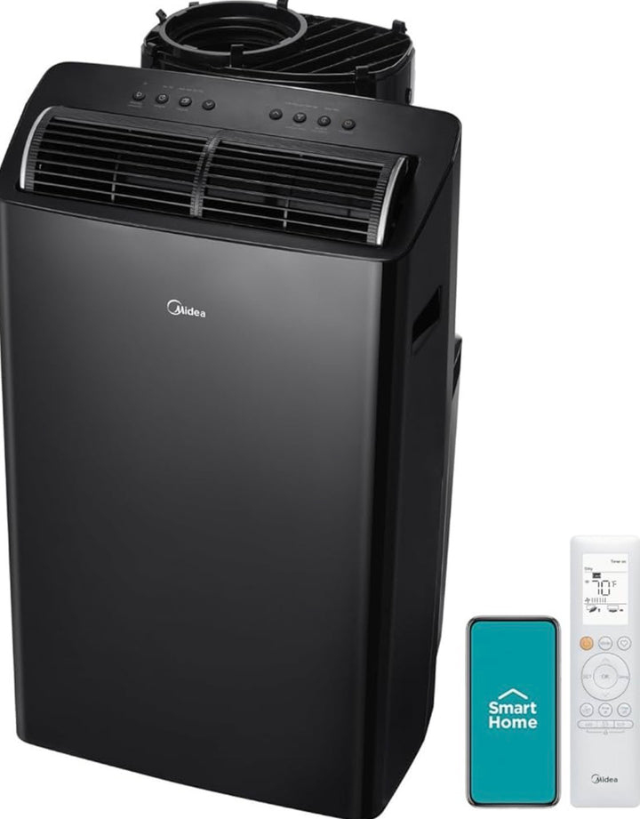 Midea Duo 14,000 BTU (12,000 BTU SACC) HE Inverter Ultra Quiet Portable Air Conditioner, Cools up to 550 Sq. Ft, Works with Alexa/Google Assistant, Includes Remote Control & Window Kit, Black MP12SV5CWT