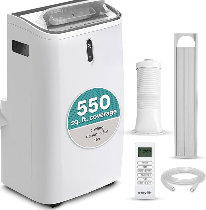 SereneLife 12,000 BTU Portable Air Conditioner (SLPAC240W) – 3-in-1 AC, Dehumidifier & Fan with Remote + Window Kit