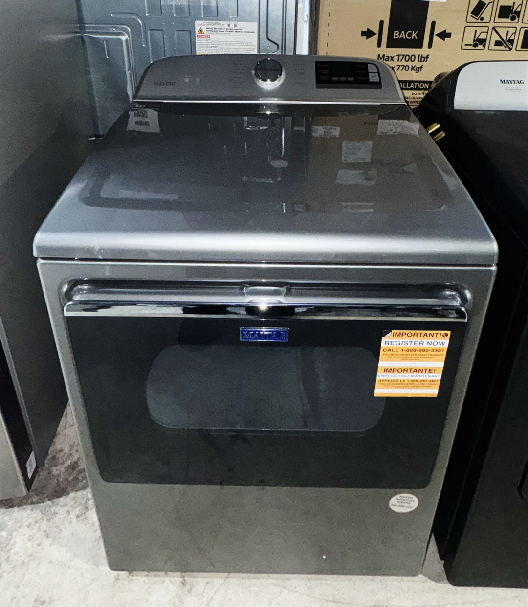 Maytag YMED6230HC Electric Dryer, 7.4 cu. ft. Dryer Capacity, 11 Dry Cycles, 5 Temperature Settings, Vented, Wifi Enabled, Metallic Slate colour