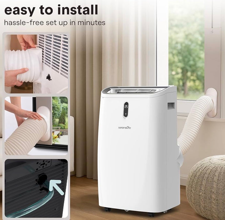 SereneLife 14,000 BTU Portable Air Conditioner (SLPAC406W) – 3-in-1 AC, Dehumidifier & Fan with Remote, Window Kit