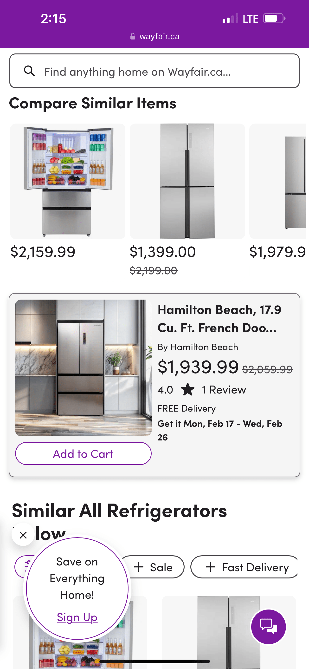 Hamilton Beach, 17.9 Cu. Ft. French Door Refrigerator, Electronic Digital Temperature, Platinum HZ4051