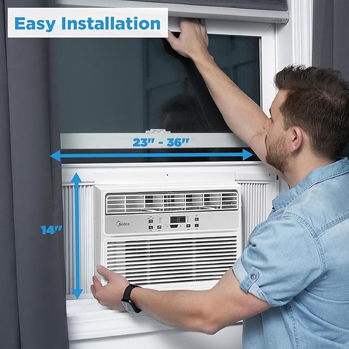 Midea 12,000 BTU EasyCool Window Air Conditioner, Dehumidifier and Fan - Cool, Circulate and Dehumidify up to 550 Sq. Ft., Reusable Filter, Remote Control.  MAW12R1BWT