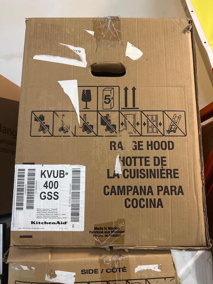 KitchenAid KVUB400GSS Range Hood, Under-Cabinet, Under-Cabinet, 30" Exterior Width, 400 CFM, Outside / Ducting, LED, Dishwasher Safe Filters, Aluminum Mesh, Stainless Steel colour