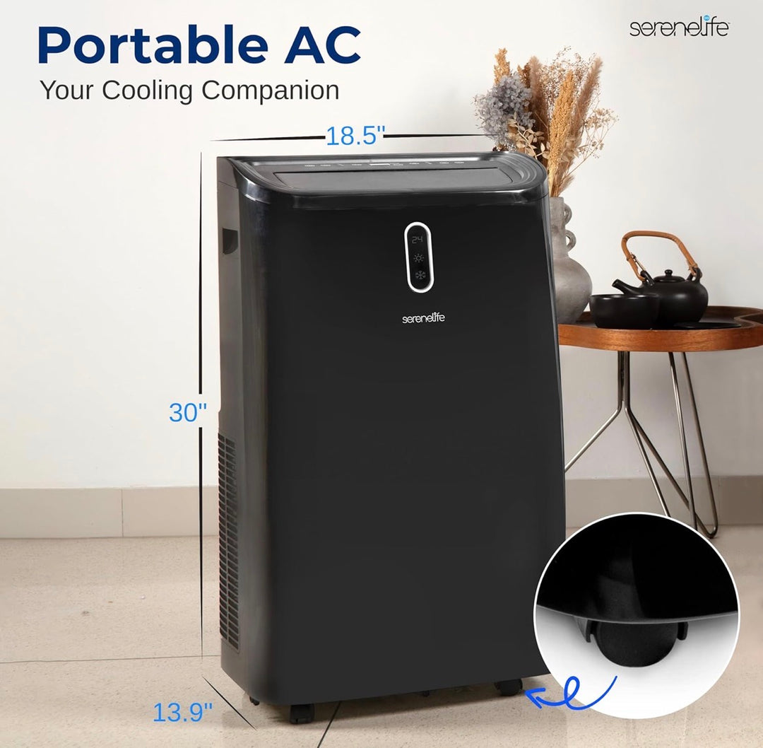 SereneLife SLPAC242B 12,000 BTU Portable Air Conditioner – 3-in-1 AC, Fan & Dehumidifier with Remote (Black)