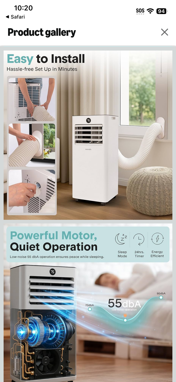 SereneLife 10,000 BTU Portable Air Conditioner with Remote – White