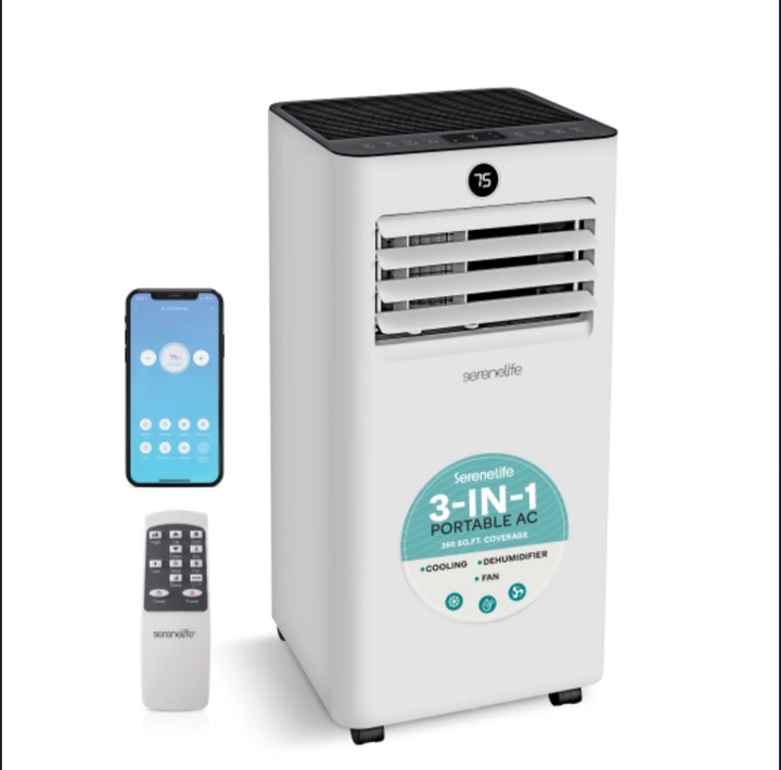 Serenelife 3-in-1 Portable Air Conditioner - 8000 BTU (350 sq ft Coverage) - Window Kit, Remote
SLPAC83W