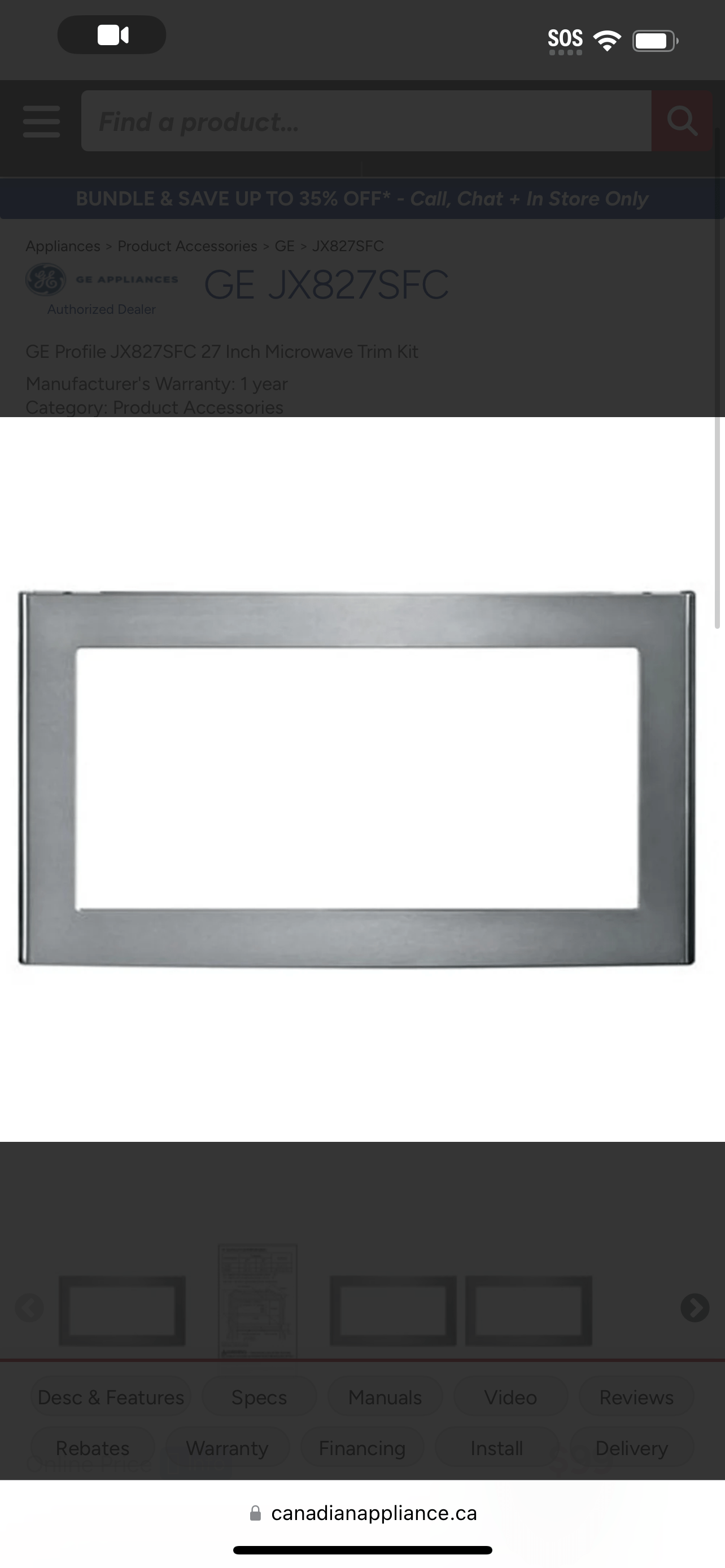 GE Profile JX827SFC 27 Inch Microwave Trim Kit