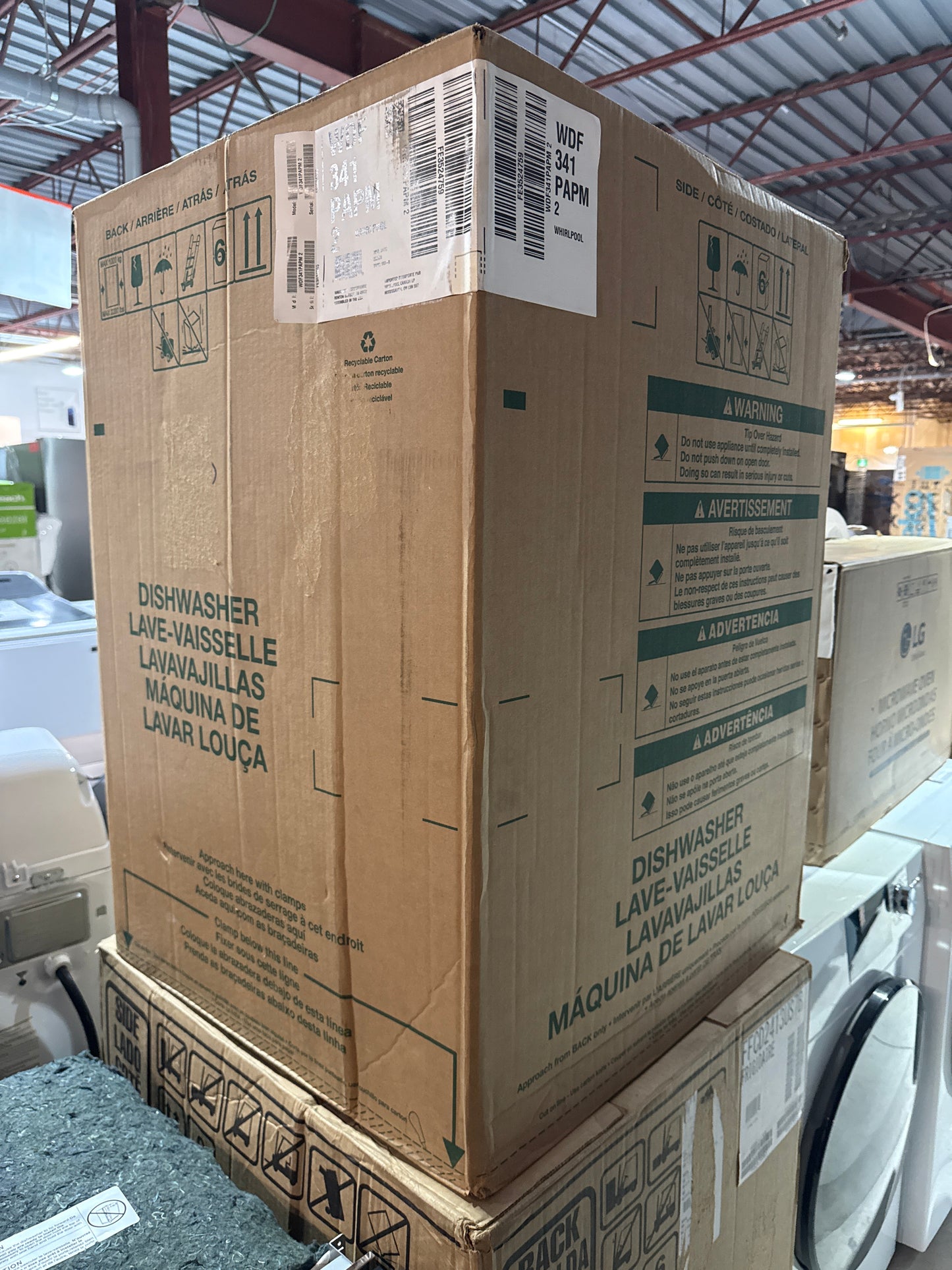 Whirlpool WDF341PAPM Dishwasher, 24 inch Exterior Width, 57 dB Decibel Level, Full Console, 4 Wash Cycles, 12 Capacity (Place Settings), 2 Loading Racks, Stainless Steel color