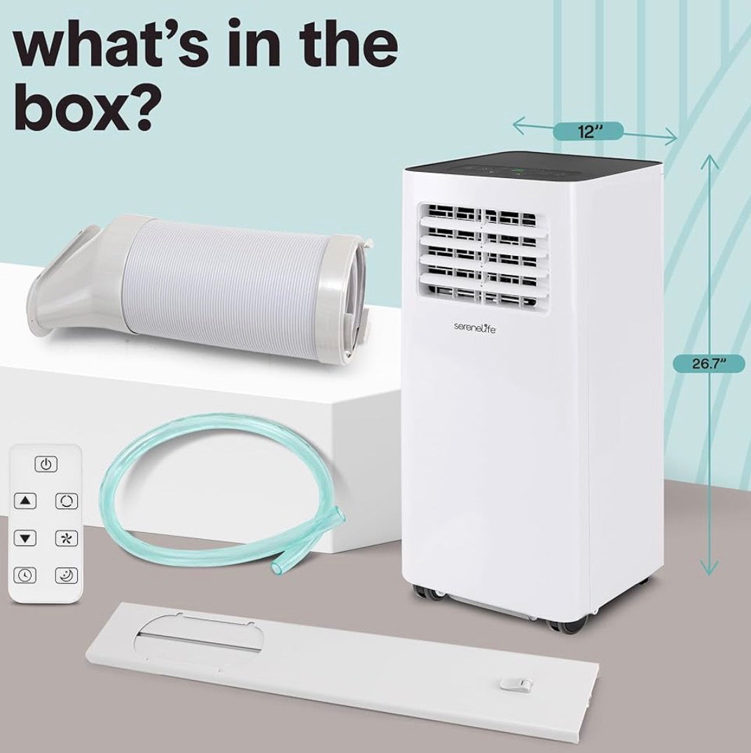 SereneLife Portable Air Conditioner 8000 BTU | Compact AC Unit with Remote & Dehumidifier SLPAC805W
