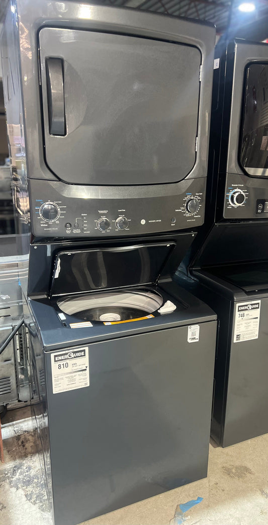 GE GUD37ESMMDG Laundry Center, 27" Width, 5.9 Cu. Ft. Capacity (Dryers), Electric, 27" Exterior Width, Capacity, 11 Wash Cycles, 800 RPM Washer Spin Speed, 4.4 Washer Capacity, Diamond Grey colour Contains Agitator RF