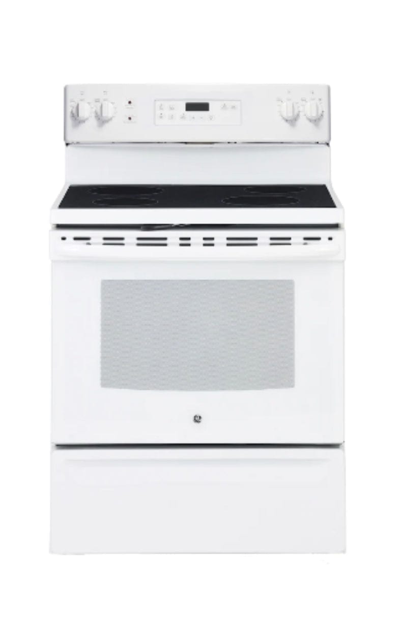 GE JCB630DKWW Range, 30" Exterior Width, Electric Range, Self Clean, Glass Burners (Electric), 4 Burners, 5.0 cu. ft. Capacity, Storage Drawer, 1 Ovens, 2000W, Rear Controls, White colour RF