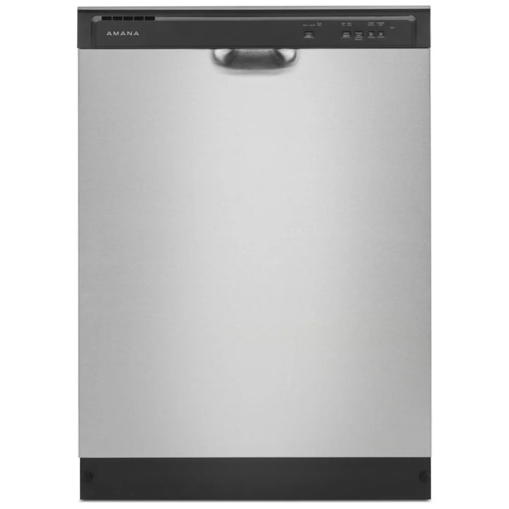 Amana ADFS2524RS Dishwasher, 24 inch Exterior Width, 59 dB Decibel Level, Full Console, Plastic Interior, 3 Wash Cycles, 12 Capacity (Place Settings), 2 Loading Racks, Stainless Steel colour