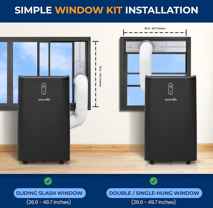 SereneLife SLPAC242B 12,000 BTU Portable Air Conditioner – 3-in-1 AC, Fan & Dehumidifier with Remote (Black)