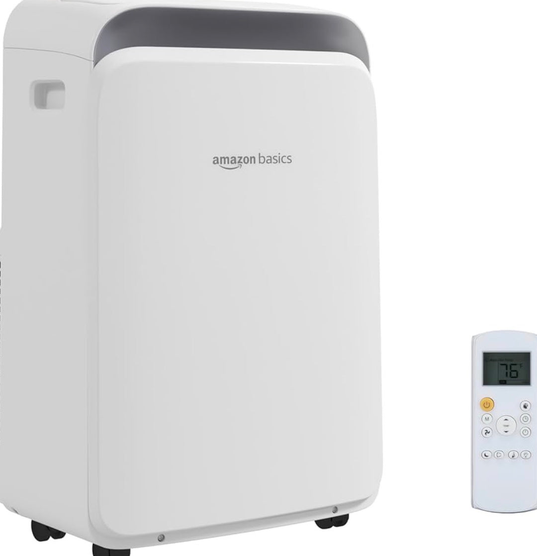 Amazon Basics 3-In-1 Portable Air Conditioner, 12,000 BTU (ASHRAE), Cools Up to 550 Sqf, Portable AC with Cool/Dry (Dehumidifier)/Fan-Only Functions, Auto Mode, Sleep Mode, Timer, White B07YPV3KTC