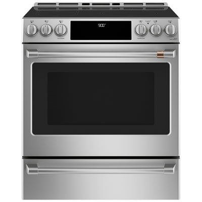 Cafe CCHS900P2MS1 Induction Range, 5.7 cu. ft., Capacity, 30 inch Exterior Width, Self Clean, True Convection, 5 Burners, Warming Drawer, Air Fry, 3,700 Watts Highest Burner Element, Stainless Steel color Telescopic Gliding Extension Rack, True European
