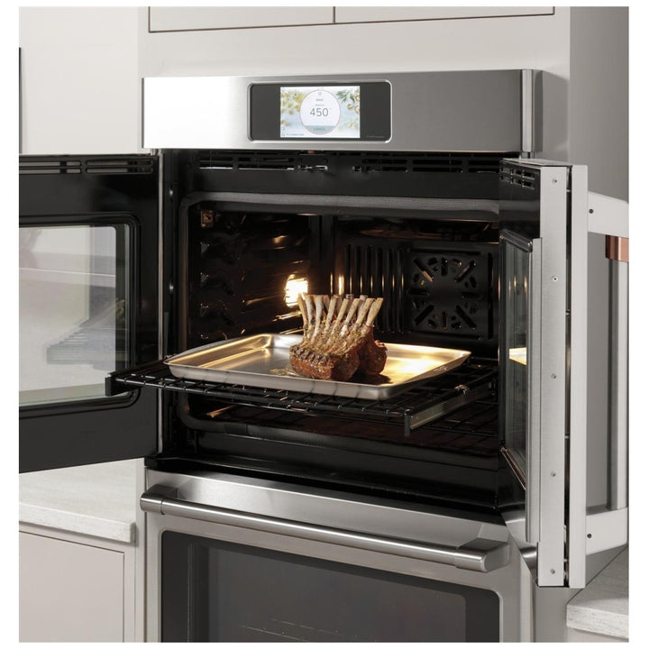 Cafe CTS90FP3ND1 Single Wall Oven, 30 inch Exterior Width, True Convection, Self Clean, 5 cu. ft. Capacity, Temperature Probe, Wifi Enabled, Air Fry, Matte Black colour True European Convection, Air Fry, Telescopic Gliding Extension Rack