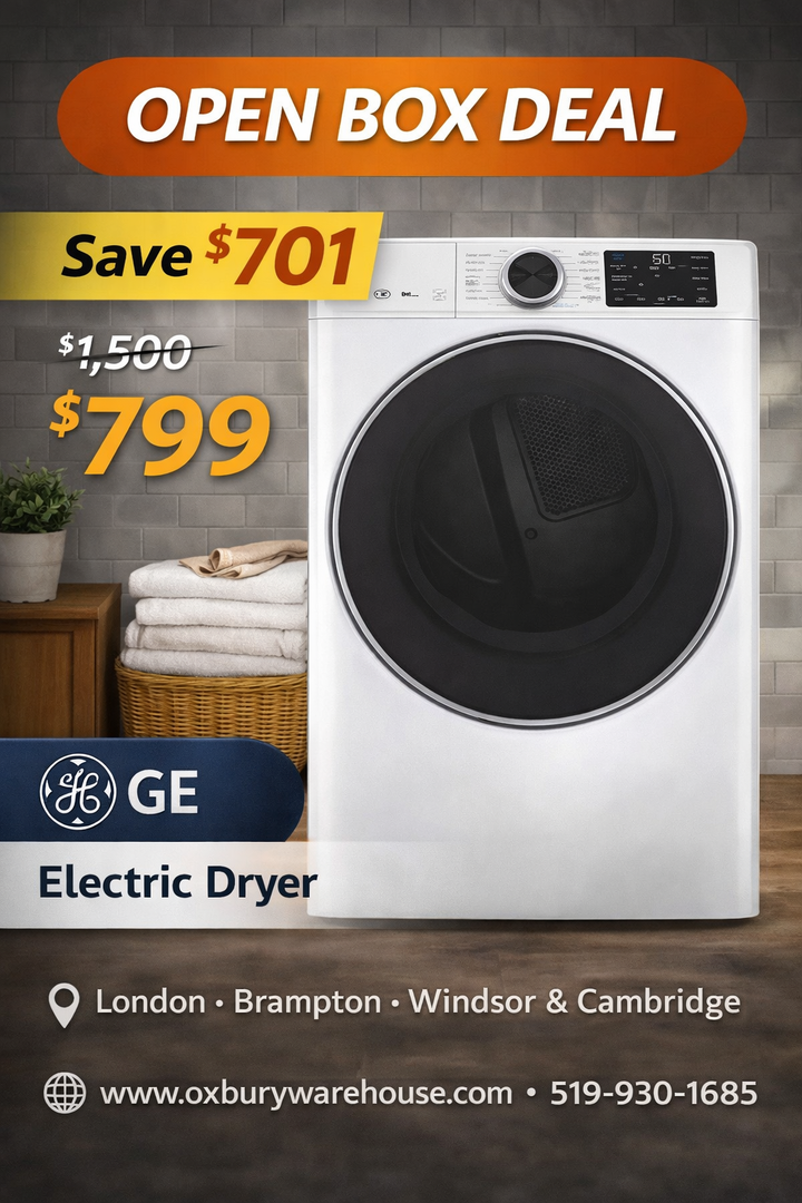 GE GFD55ESMNWW Electric Dryer, 28 inch Width, 7.8 cu. ft. Capacity, 5 Temperature bled, White color