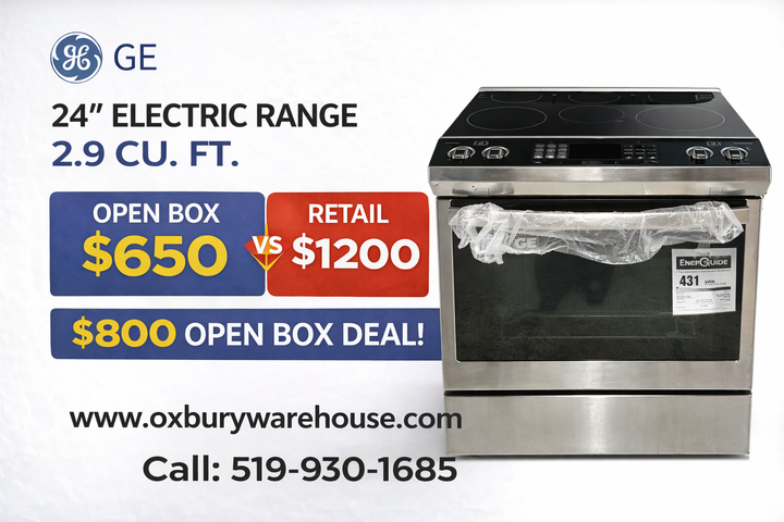 GE JCAS640RMSS Electric Range, 2.9 cu. ft. Capacity, 24 inch Exterior Width, 4 Burners, Storage Drawer, Manual Clean, 2,000 W Highest Element, Stainless Steel colour