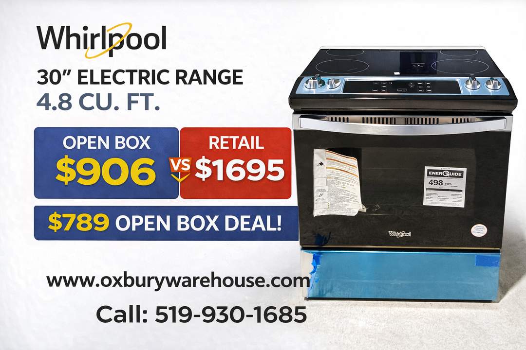 Whirlpool YWEE515S0LS Electric Range, 4.8 cu. ft. Capacity, 30 inch Exterior Width, 4 Burners, Storage Drawer, Self Clean, 3,000 W Highest Element, Stainless Steel colour, FlexHeat™ Elements, Frozen Bake