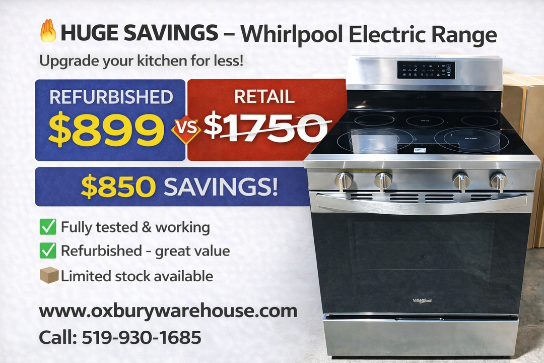 Whirlpool YWFES7030SZ Electric Range, 5.3 cu. ft. Capacity, 30 inch Exterior Width, True Convection, 5 Burners, Storage Drawer, Air Fry, Self Clean, 3,000 W Highest Element, FingerPrint Resistant Stainless Steel colour, FlexHeat™ Elements