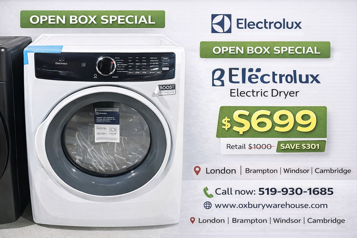 Electrolux ELFE743CAW Dryer, 27 inch Width, Electric, 8.0 cu. ft. Capacity, Steam Clean, 5 Temperature Settings, Stackable, Steel Drum, White colour