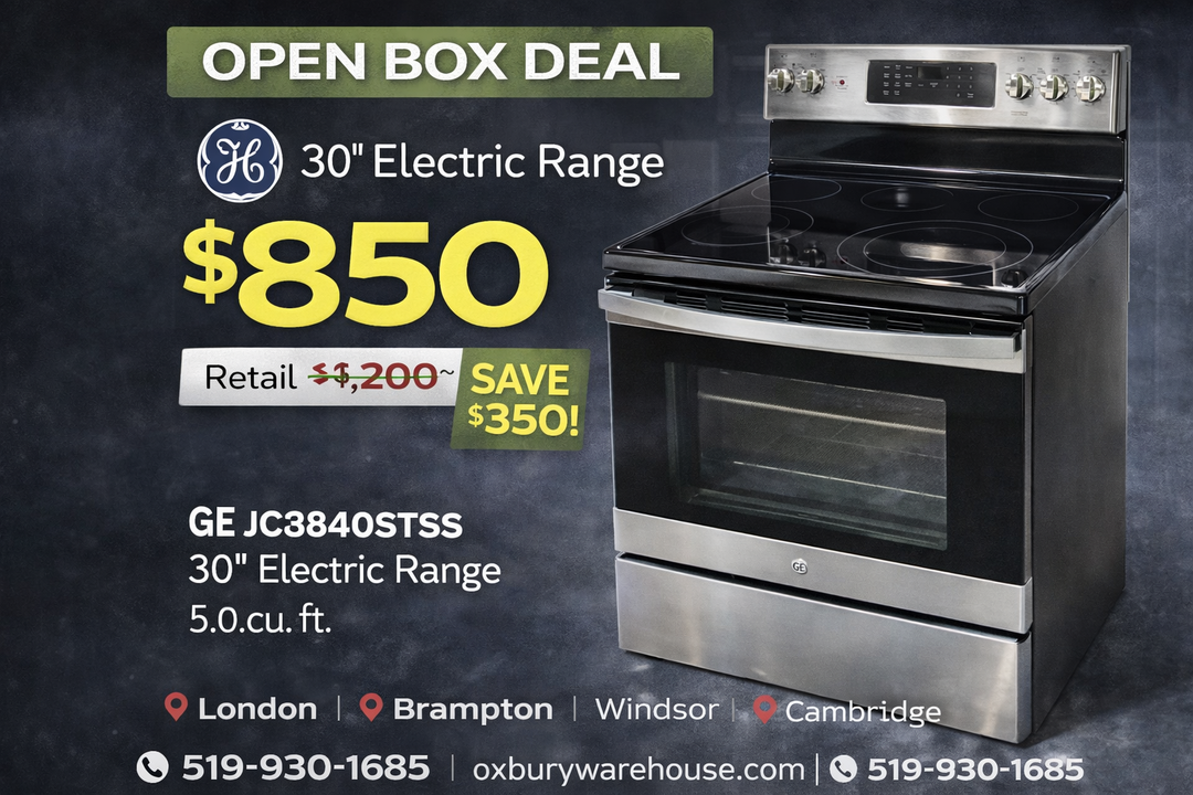 GE JCB840STSS / JCB840ETES Range, 30 inch Exterior Width, Electric, Self Clean, Convection, 5 Burners, Storage Drawer, Air Fry, 1 Ovens, Slate